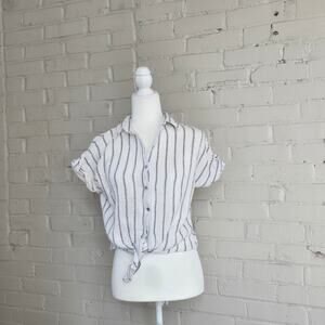 Nautical Striped Cotton Crop Top┃Gauze Tie-Front┃Coastal Grandmother┃Preppy
